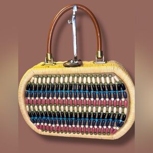 Patricia Nash Cipressa Wicker Satchel Tote Multicolor Handbag Purse